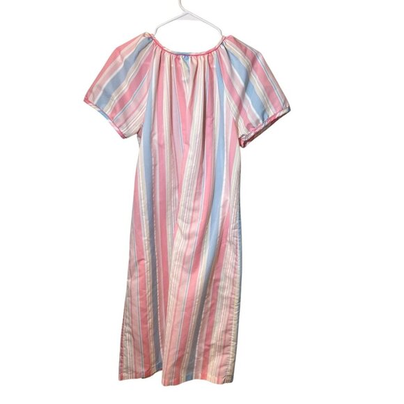 Vintage Smart Time Striped Short Sleeve Button Front House Dress With Embroidere - Picture 6 of 6